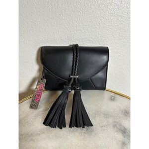 Glitzy Girl Black Faux Leather Tassel Crossbody Bag Braided Detail New with Tags
